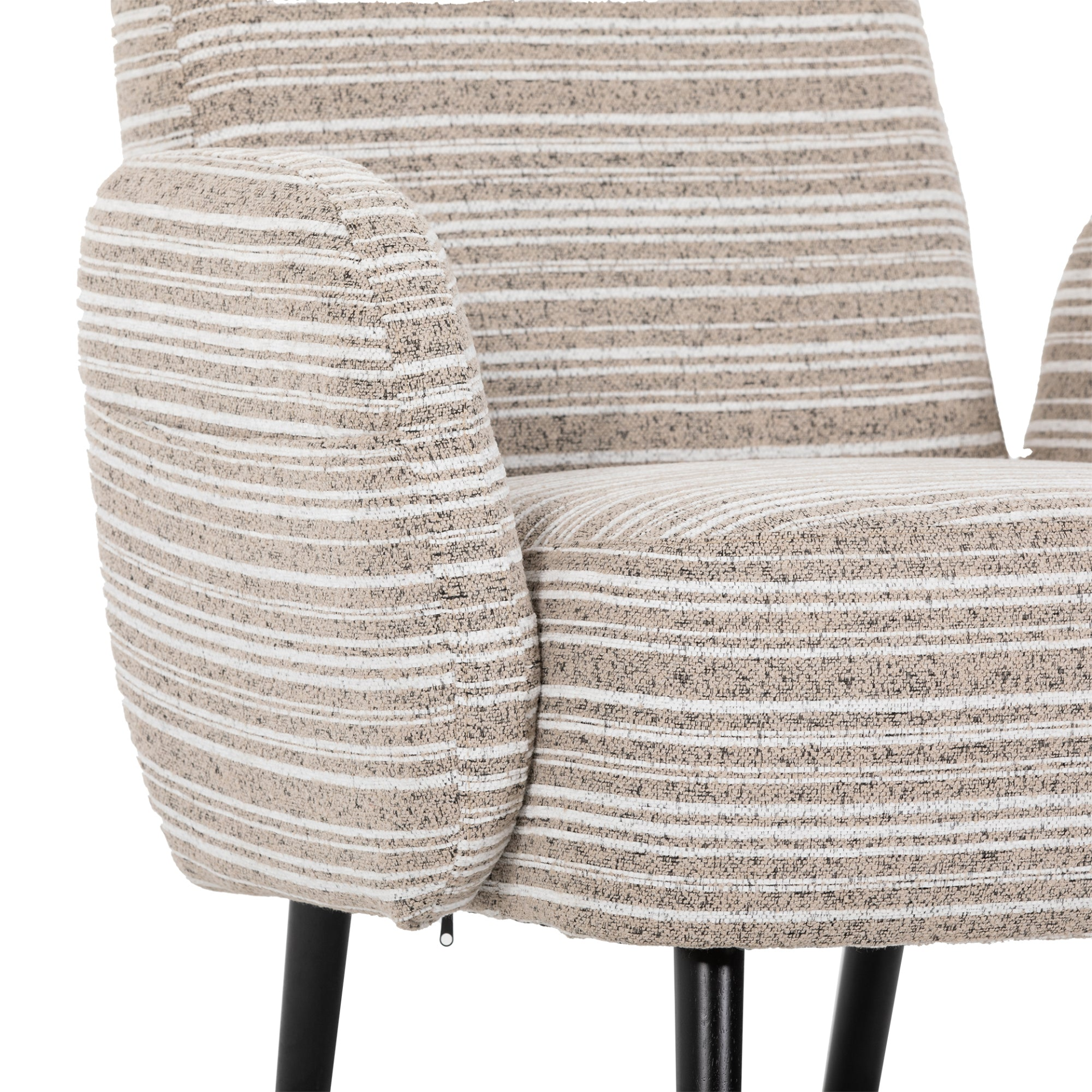 Modern armchair by Start2Finish featuring sanded fabric, side storage pocket, and solid wood legs, shown in a stylish living room setting.