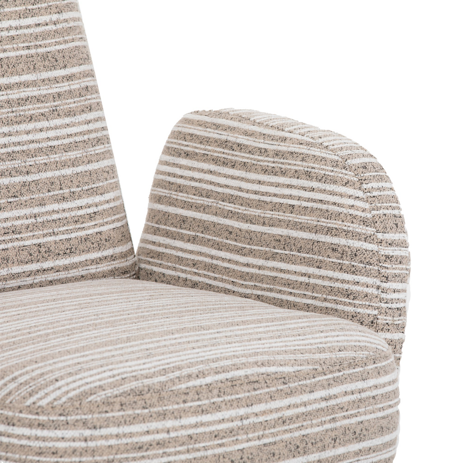 Modern armchair by Start2Finish with sanded fabric, solid wood legs, and a side storage pocket, showcasing its stylish and functional design.