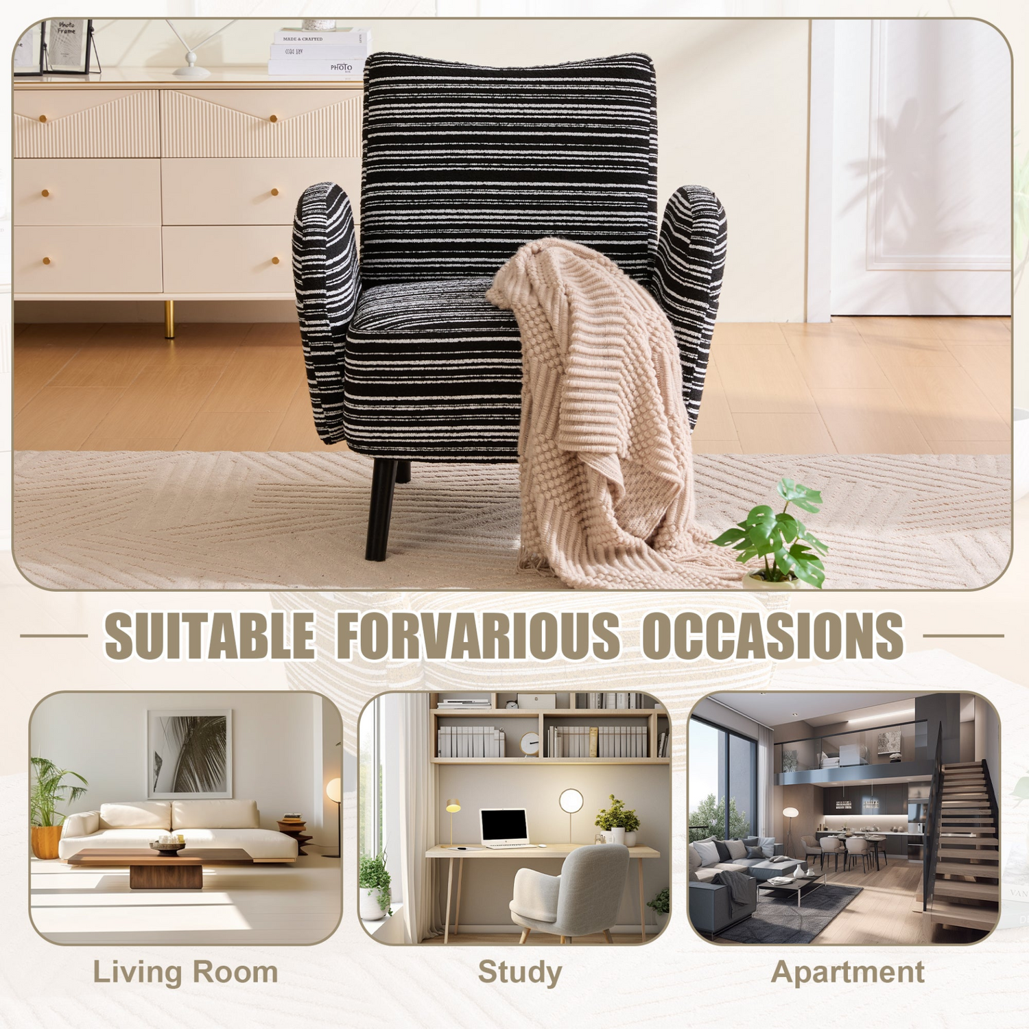 Modern armchair by Start2Finish with sanded fabric, side storage pocket, and solid wood legs in a cozy living room setting.