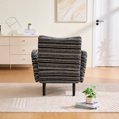 Modern armchair by Start2Finish featuring sanded fabric, solid wood legs, and a side storage pocket for stylish comfort.