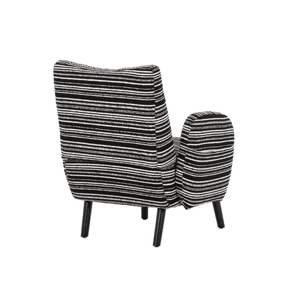 Modern armchair by Start2Finish with sanded fabric, solid wood legs, and a side storage pocket for stylish comfort.