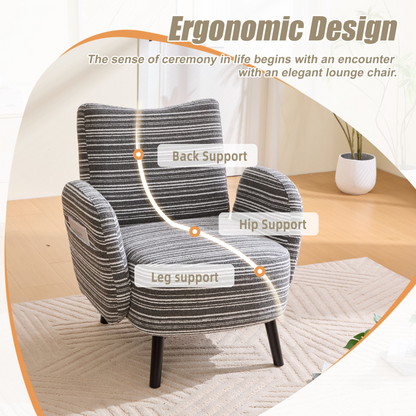 Modern armchair by Start2Finish with sanded fabric, solid wood legs, and a side storage pocket for stylish comfort.