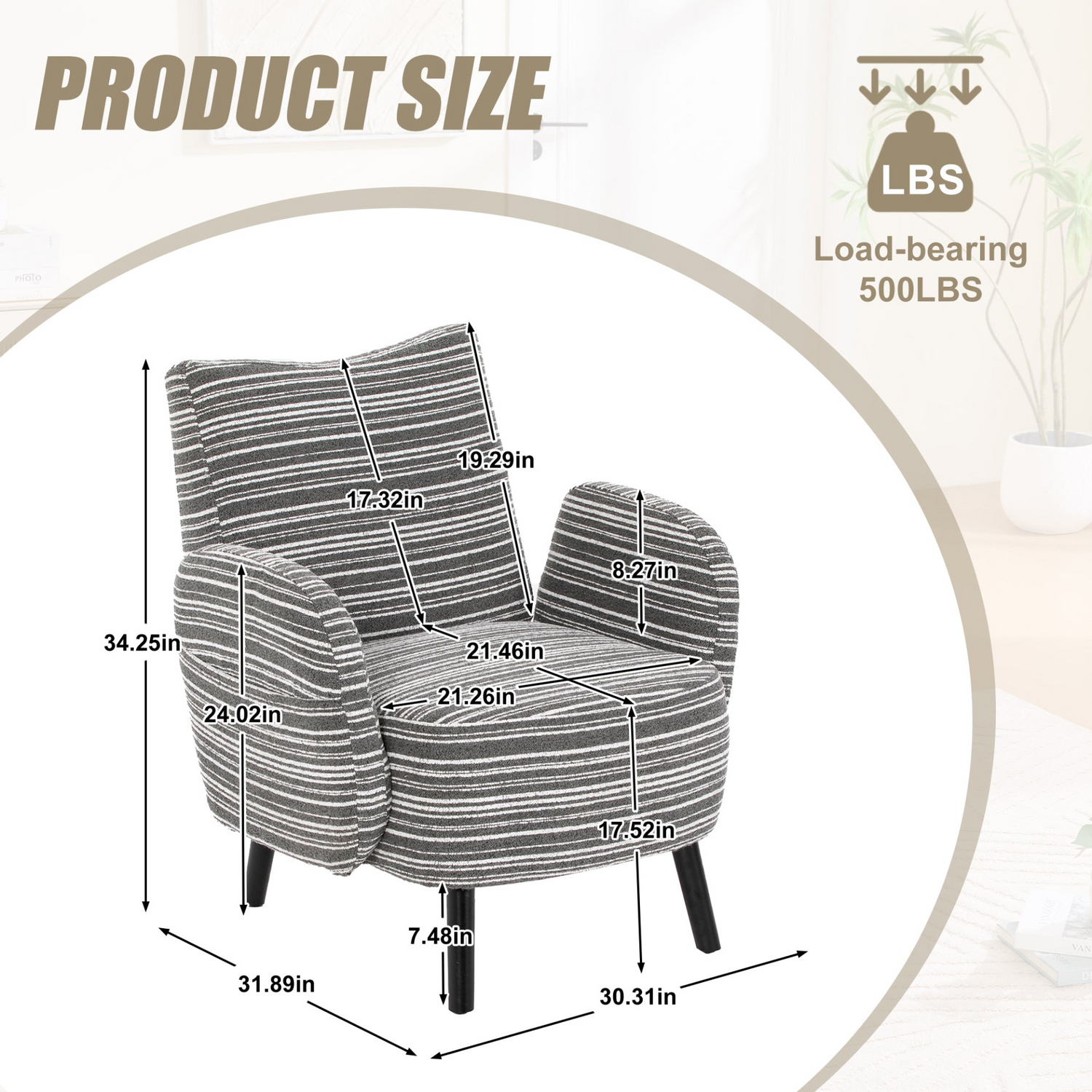 Modern armchair with sanded fabric, side storage pocket, and solid wood legs by Start2Finish, shown in a stylish living room setting.