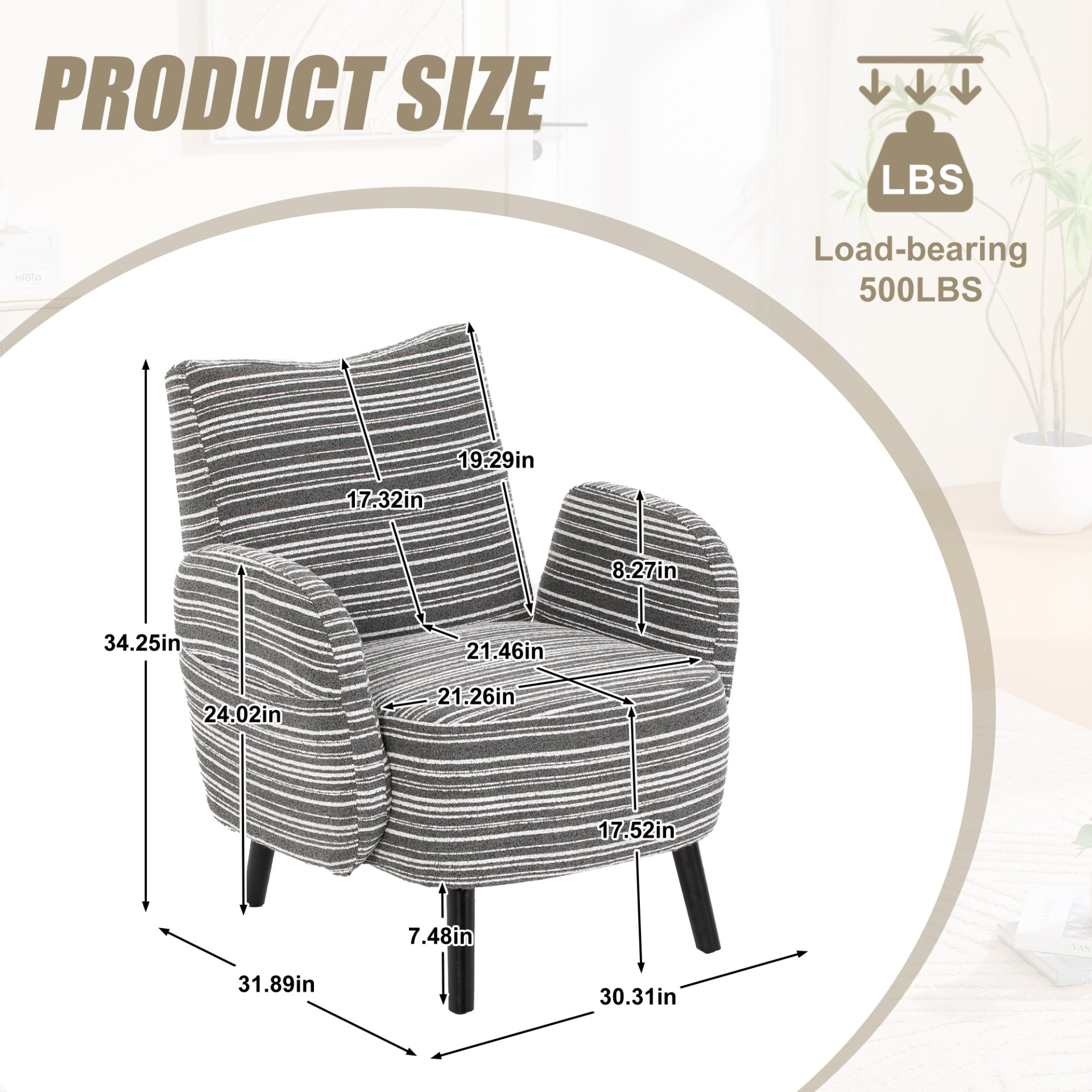 Modern armchair with sanded fabric, side storage pocket, and solid wood legs by Start2Finish, shown in a stylish living room setting.