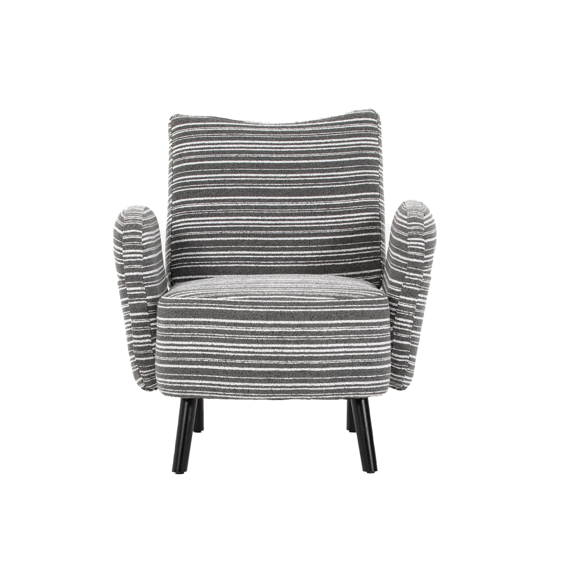 Modern Start2Finish armchair with sanded fabric, solid wood legs, and a side storage pocket for stylish comfort.