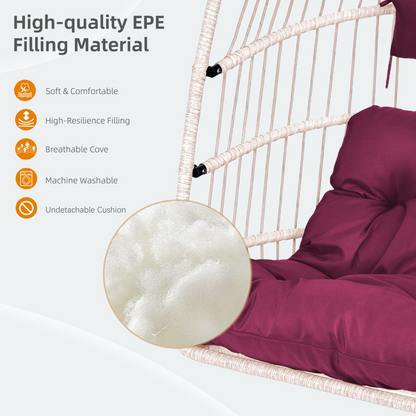 Outdoor hanging egg chair with stand, wicker rattan swing with cushion, perfect for patio relaxation by Start2Finish.