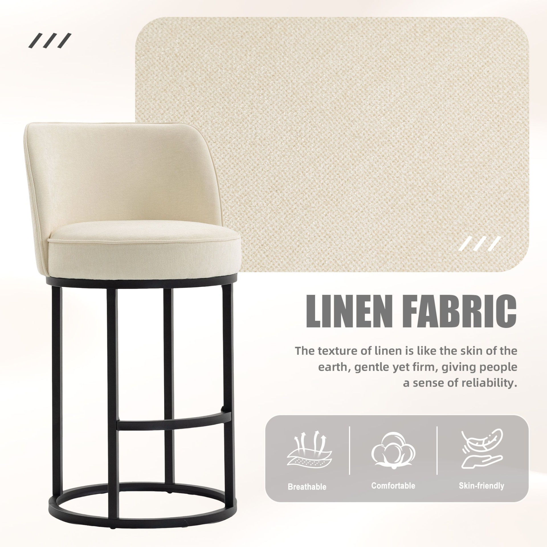 Modern barrel upholstered accent bar stool with backrest by Start2Finish, stylish home seating furniture in neutral fabric.