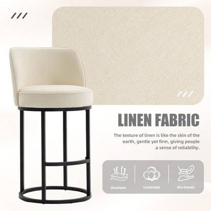 Modern barrel upholstered accent bar stool with backrest by Start2Finish, stylish home seating furniture in neutral fabric.