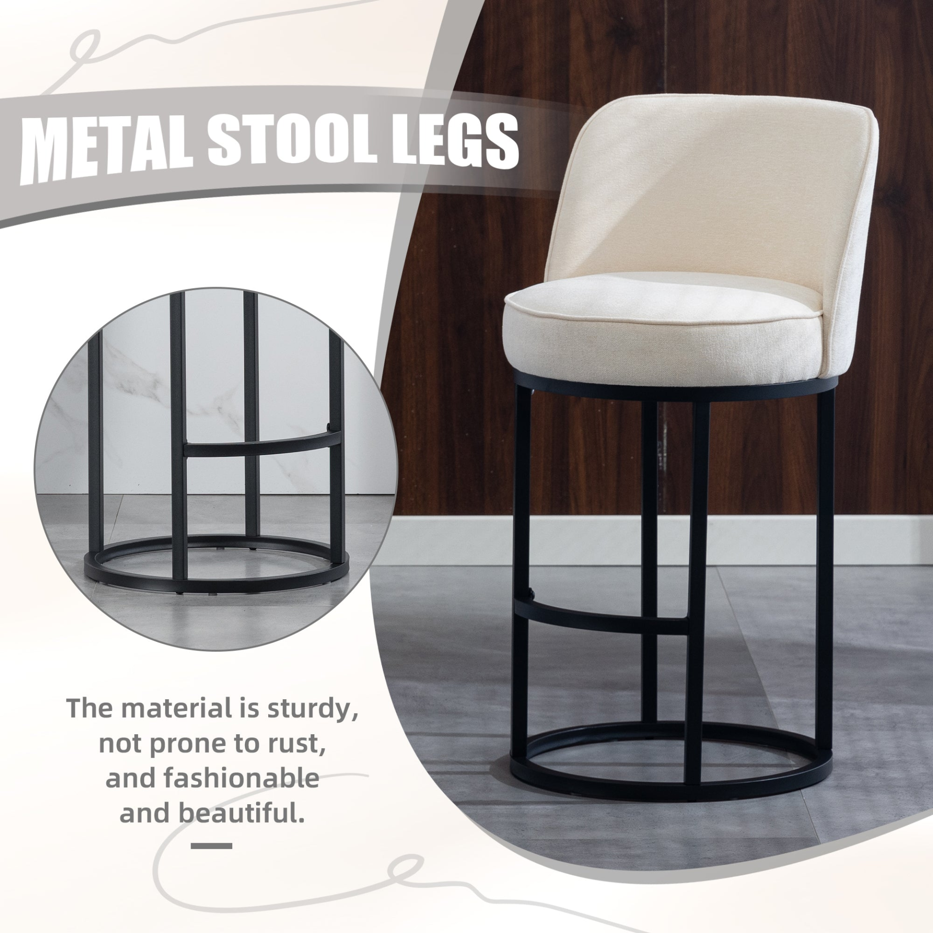 Modern Barrel Upholstered Accent Bar Stool with backrest from Start2Finish, featuring stylish design and comfortable home seating.
