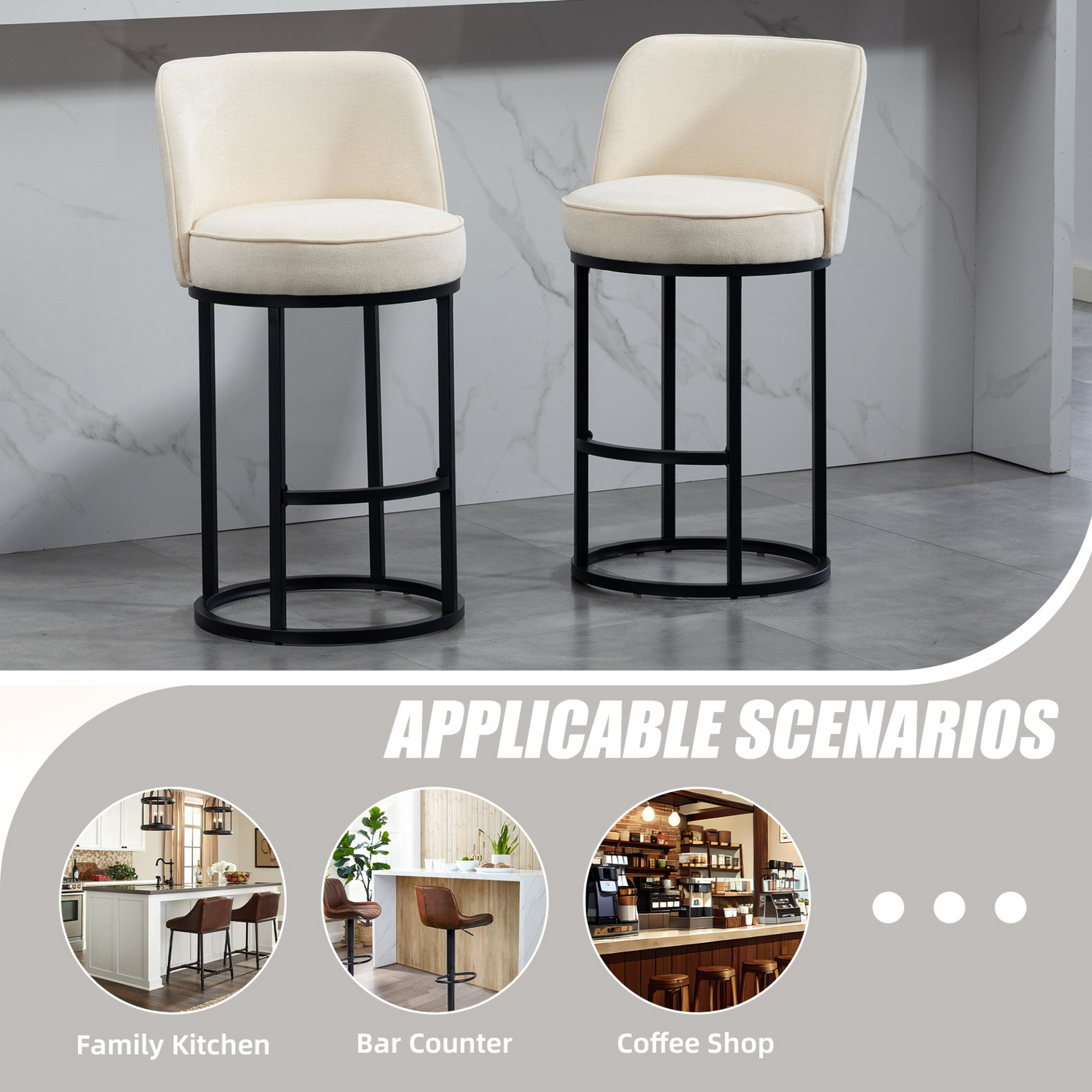 Modern barrel upholstered accent bar stools with backrests by Start2Finish, stylish home seating furniture shown in the image.