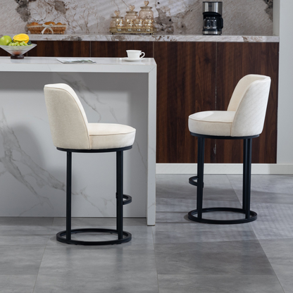 Modern barrel upholstered accent bar stool with backrest, stylish home seating by Start2Finish, featuring a sleek design and comfortable padding.