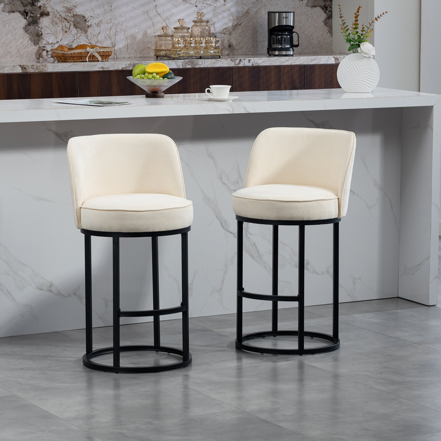 Modern barrel upholstered accent bar stools with backrests by Start2Finish, stylish home seating furniture with comfortable cushioning.