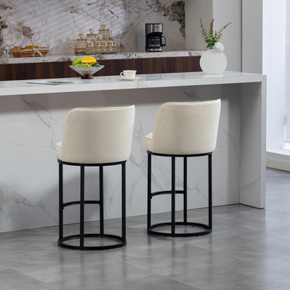Modern barrel upholstered accent bar stool with backrest by Start2Finish, featuring plush fabric and stylish design for home seating.