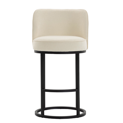 Modern barrel-shaped upholstered accent bar stools with backrests from Start2Finish, stylish home seating furniture.