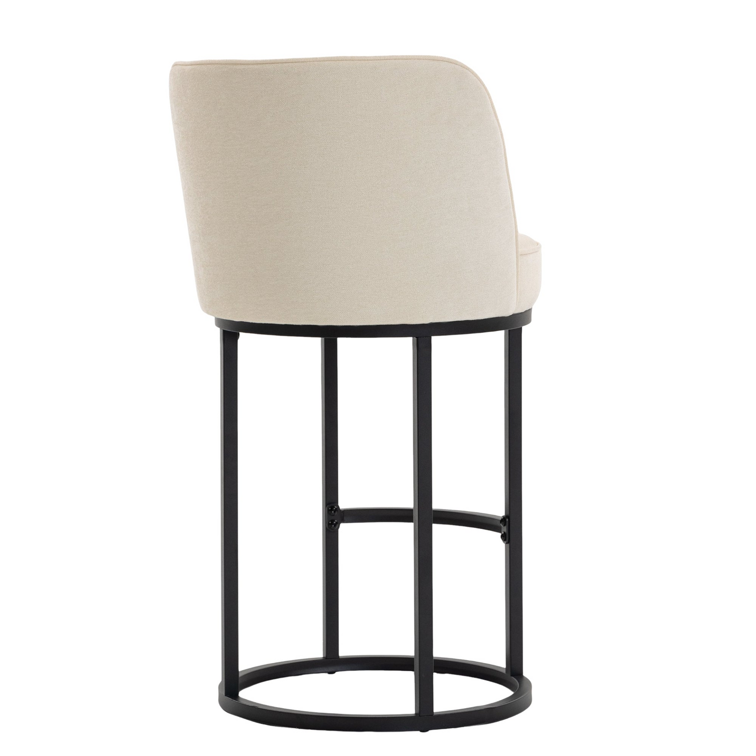 Modern barrel-shaped upholstered accent bar stool with backrest, stylish home furniture by Start2Finish.