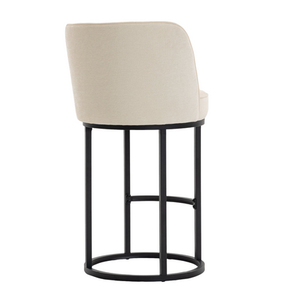 Modern barrel-shaped upholstered accent bar stool with backrest, stylish home furniture by Start2Finish.