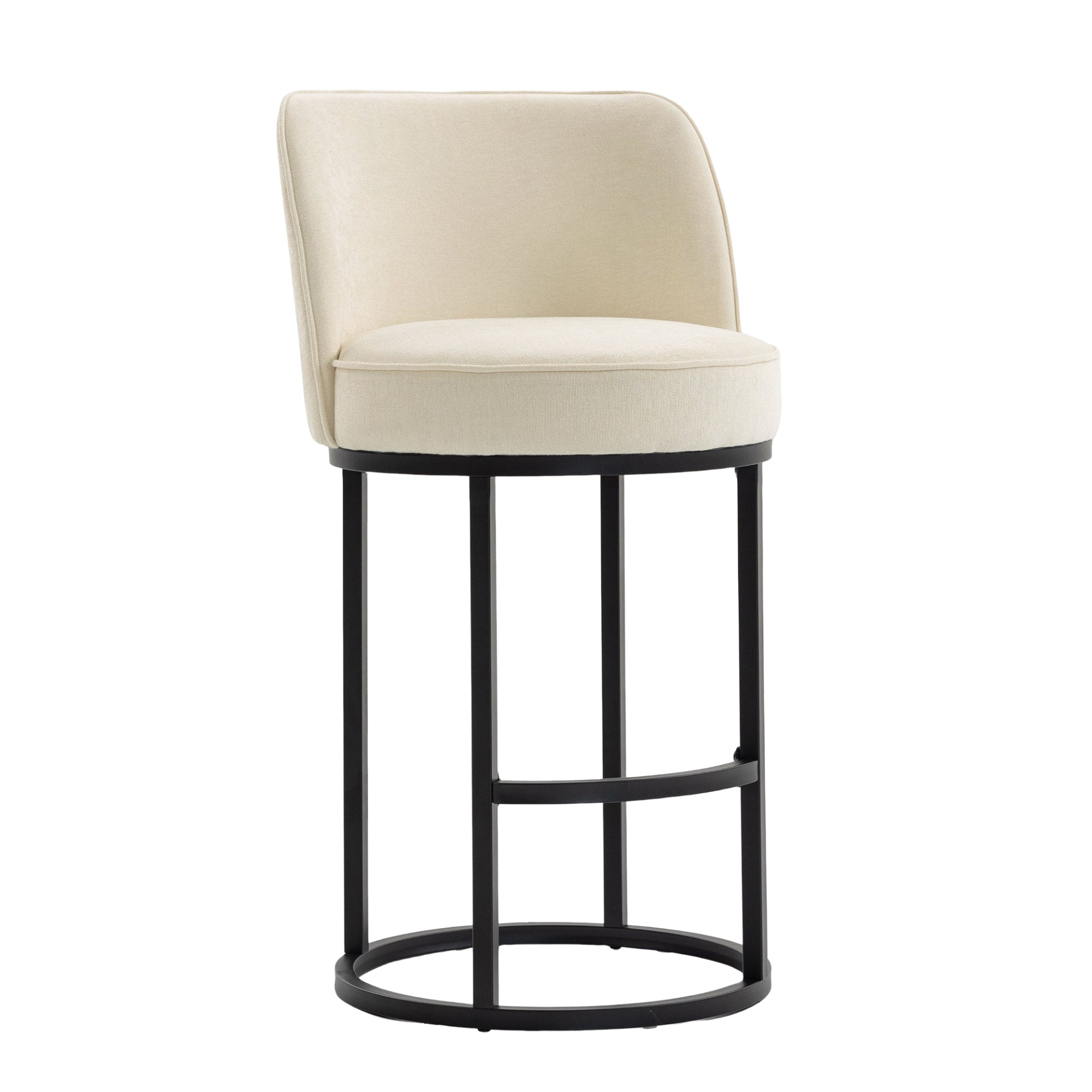 Modern barrel upholstered accent bar stool with backrest, stylish home seating, by Start2Finish, featuring a plush fabric and sleek design.