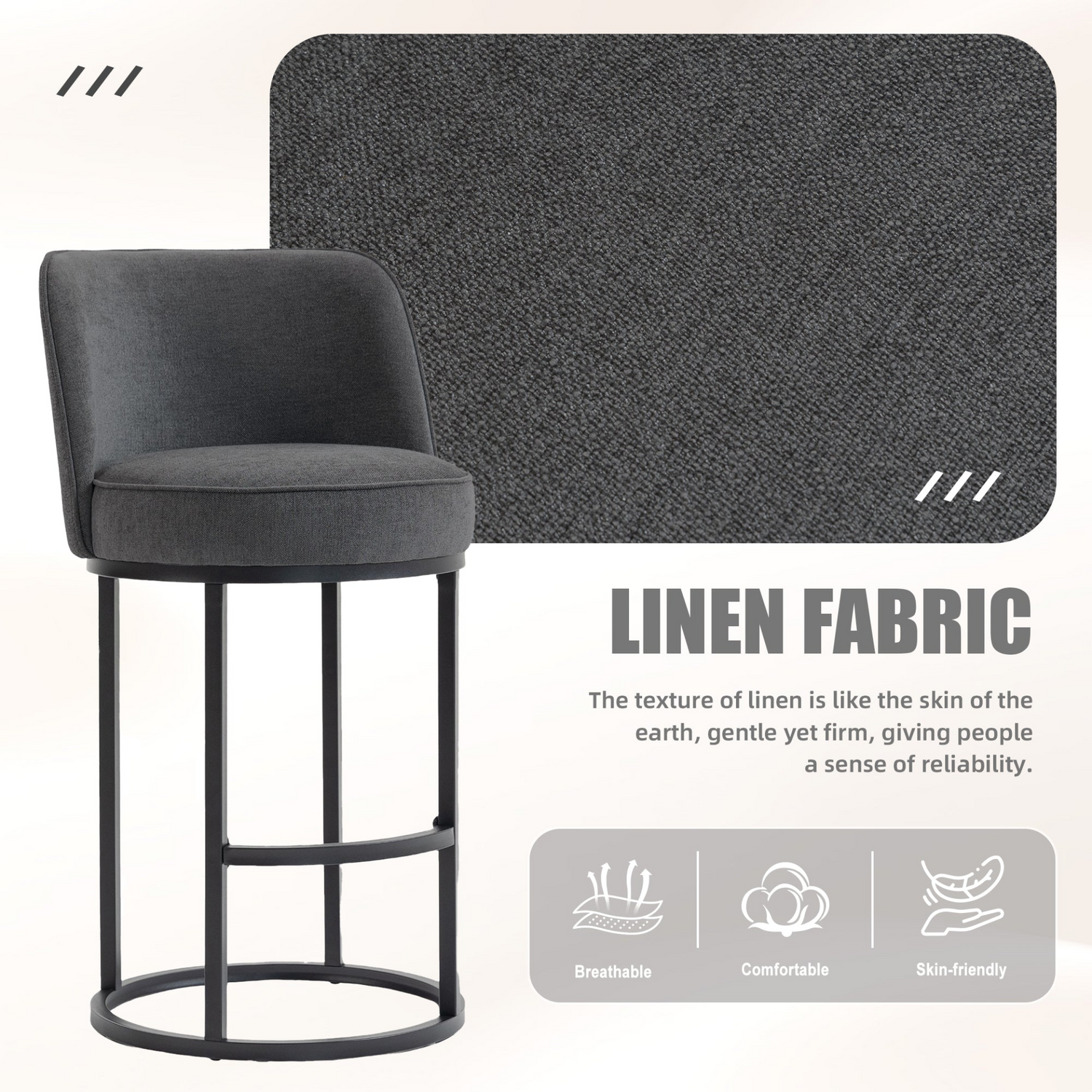 Modern barrel upholstered accent bar stool with backrest, featuring stylish design and cushioned seat for comfortable home seating.