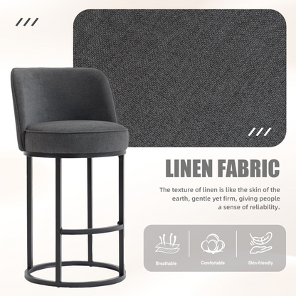 Modern barrel upholstered accent bar stool with backrest, featuring stylish design and cushioned seat for comfortable home seating.