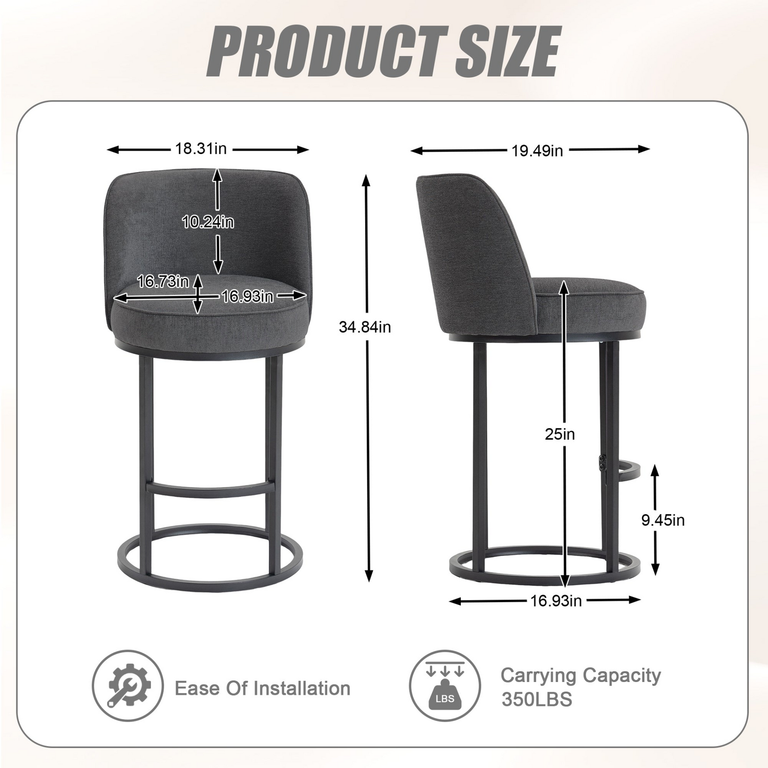 Start2Finish modern barrel upholstered accent bar stool with backrest, stylish home seating, featuring a cushioned seat and sleek design.