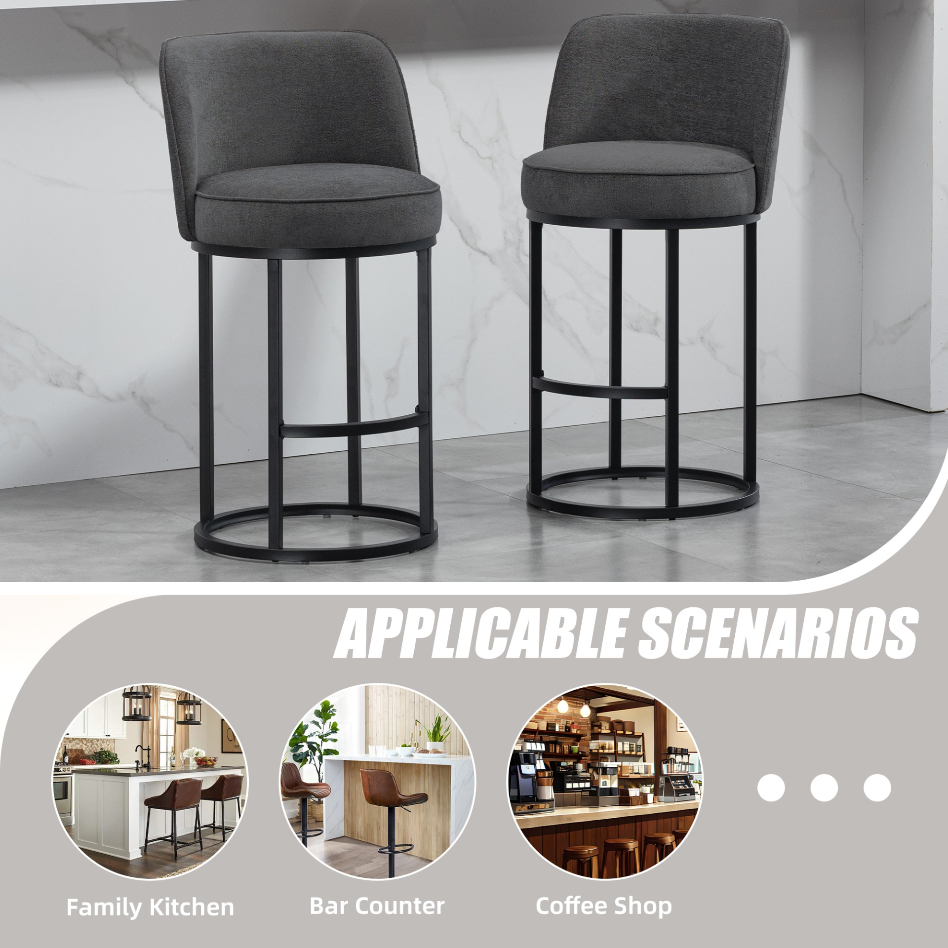 Modern barrel upholstered accent bar stools with backrests, stylish home seating by Start2Finish in a contemporary furniture design.