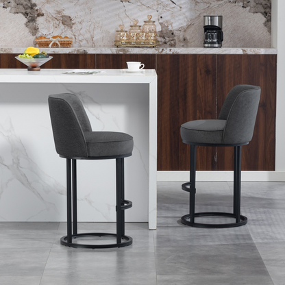 Start2Finish modern barrel upholstered accent bar stool with backrest, stylish home seating furniture, dark fabric finish