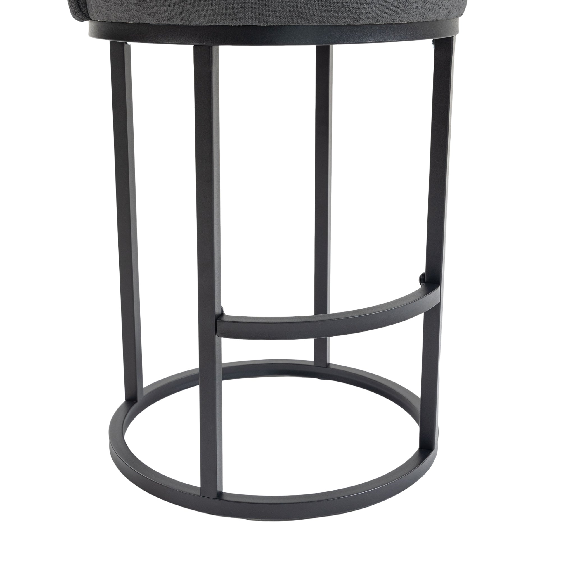 Modern Start2Finish barrel upholstered accent bar stool with backrest, stylish home seating furniture, beige fabric, wooden legs.