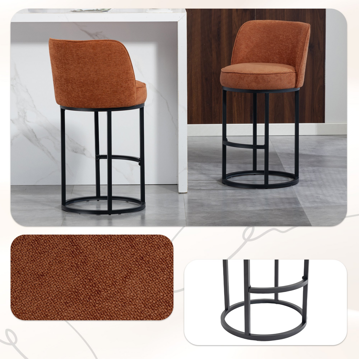 Modern Barrel Upholstered Accent Bar Stools with backrest by Start2Finish, featuring stylish design and comfortable home seating.