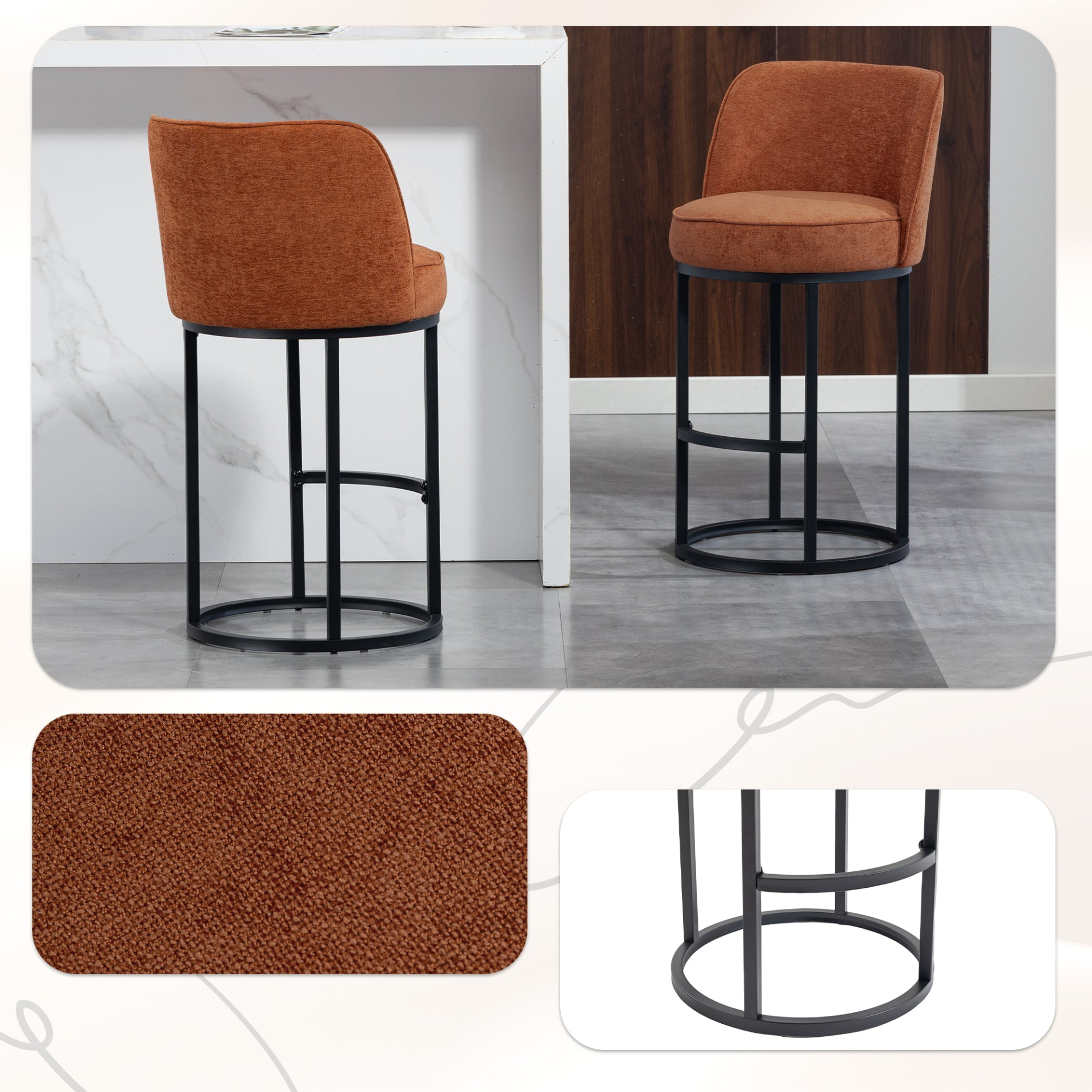 Modern Barrel Upholstered Accent Bar Stools with backrest by Start2Finish, featuring stylish design and comfortable home seating.