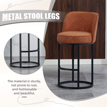 Modern barrel upholstered accent bar stools with backrests, in stylish furniture design by Start2Finish for home seating.