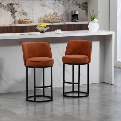 Modern barrel upholstered accent bar stools with backrest in stylish home furniture, featuring a sleek design and comfortable seating.