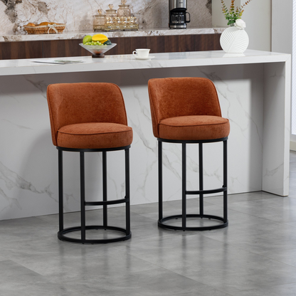 Modern barrel upholstered accent bar stools with backrests by Start2Finish, showcasing stylish home seating with plush fabric and sleek design.