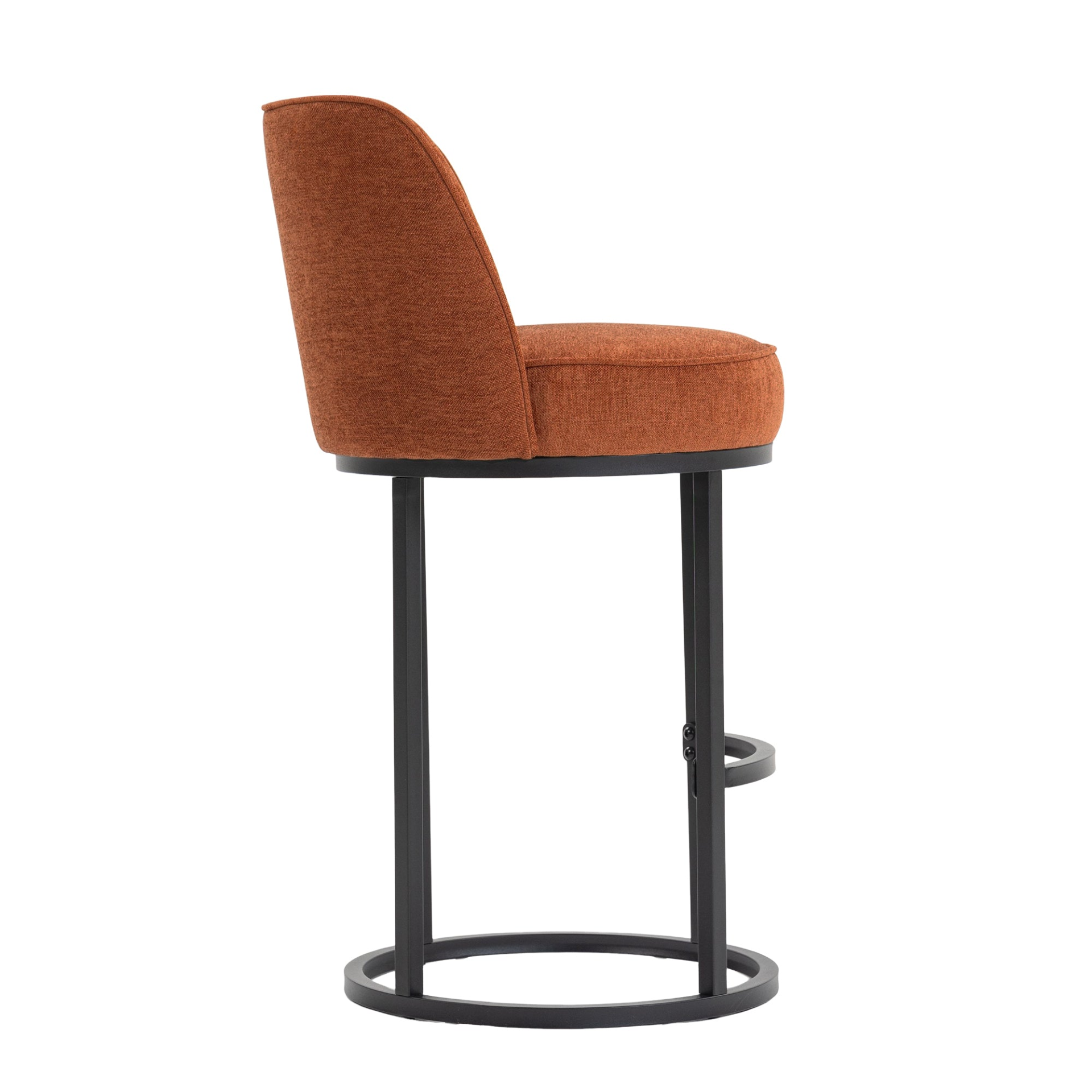 Modern barrel upholstered accent bar stools with backrests, stylish home furniture by Start2Finish, featuring plush seating and sleek design.