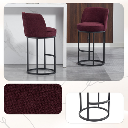 Modern barrel-shaped upholstered accent bar stools with backrests from Start2Finish, stylish home seating furniture.
