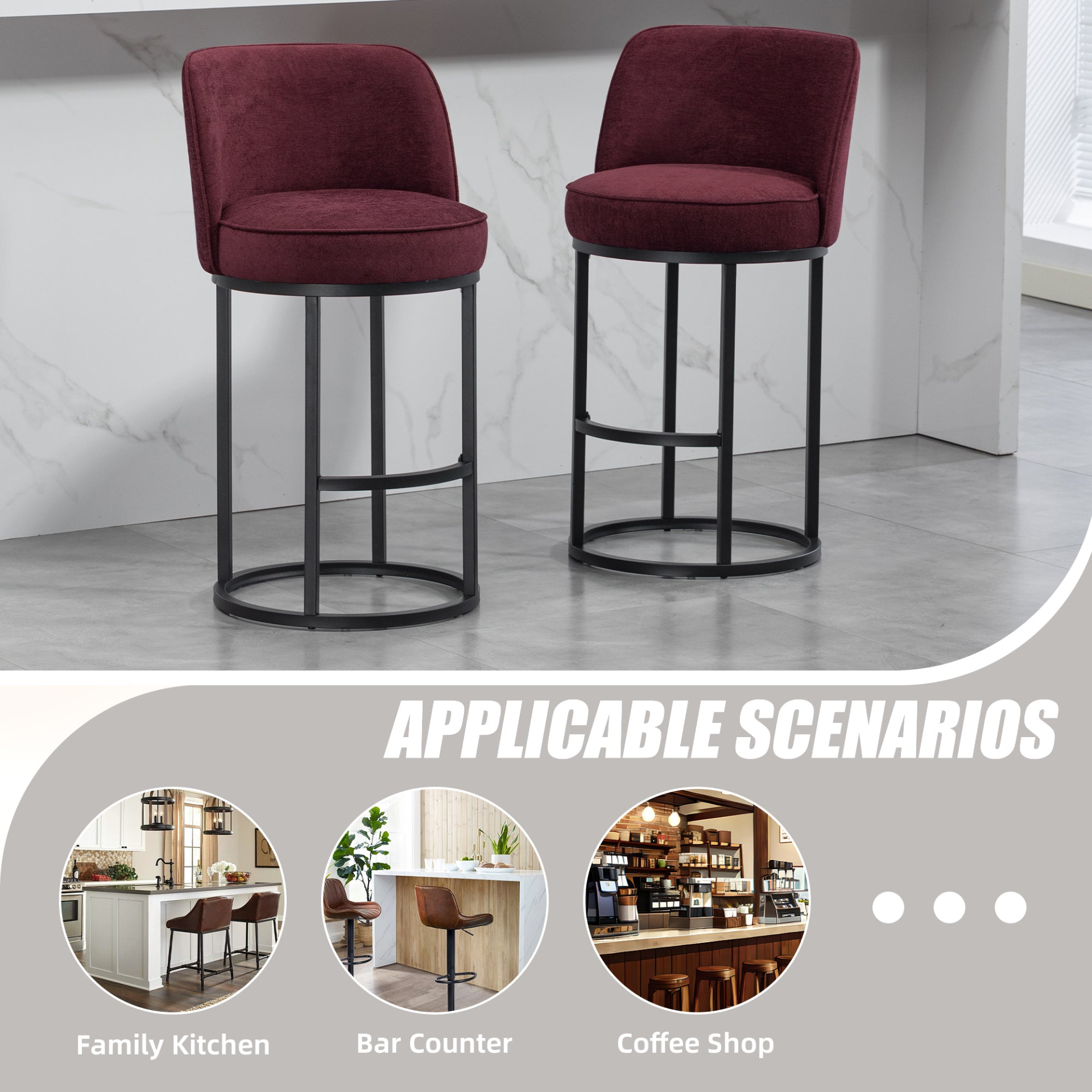Start2Finish modern barrel upholstered accent bar stool with backrest, stylish home seating furniture, brown fabric upholstery and wooden legs.