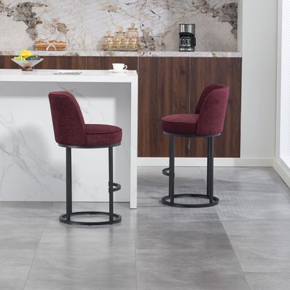 Modern Barrel Upholstered Accent Bar Stool with backrest from Start2Finish, showcasing stylish home seating with plush upholstery and sleek design.