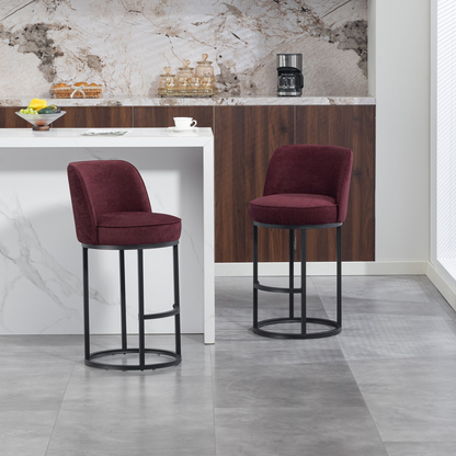 Modern barrel upholstered accent bar stool with backrest, stylish home seating, by Start2Finish, featuring a plush fabric finish.