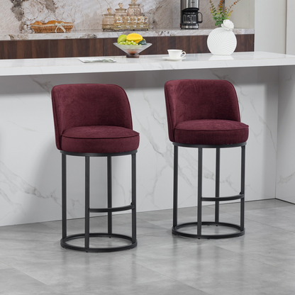 Modern barrel upholstered accent bar stools with backrests, stylish home seating furniture by Start2Finish.