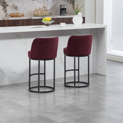 Modern barrel upholstered accent bar stools with backrests, stylish home furniture by Start2Finish, featuring plush cushioned seats.
