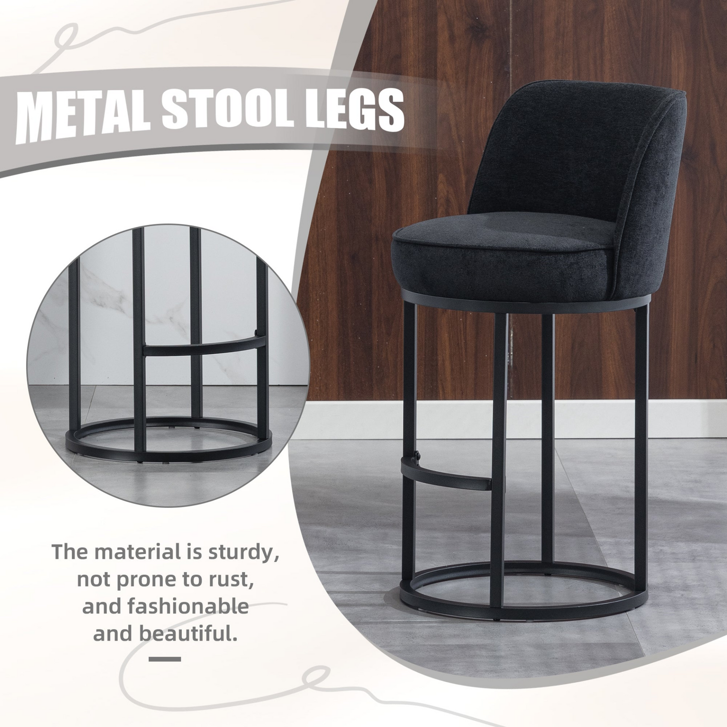 Start2Finish modern barrel upholstered accent bar stools with backrests, stylish home seating furniture in a contemporary design.