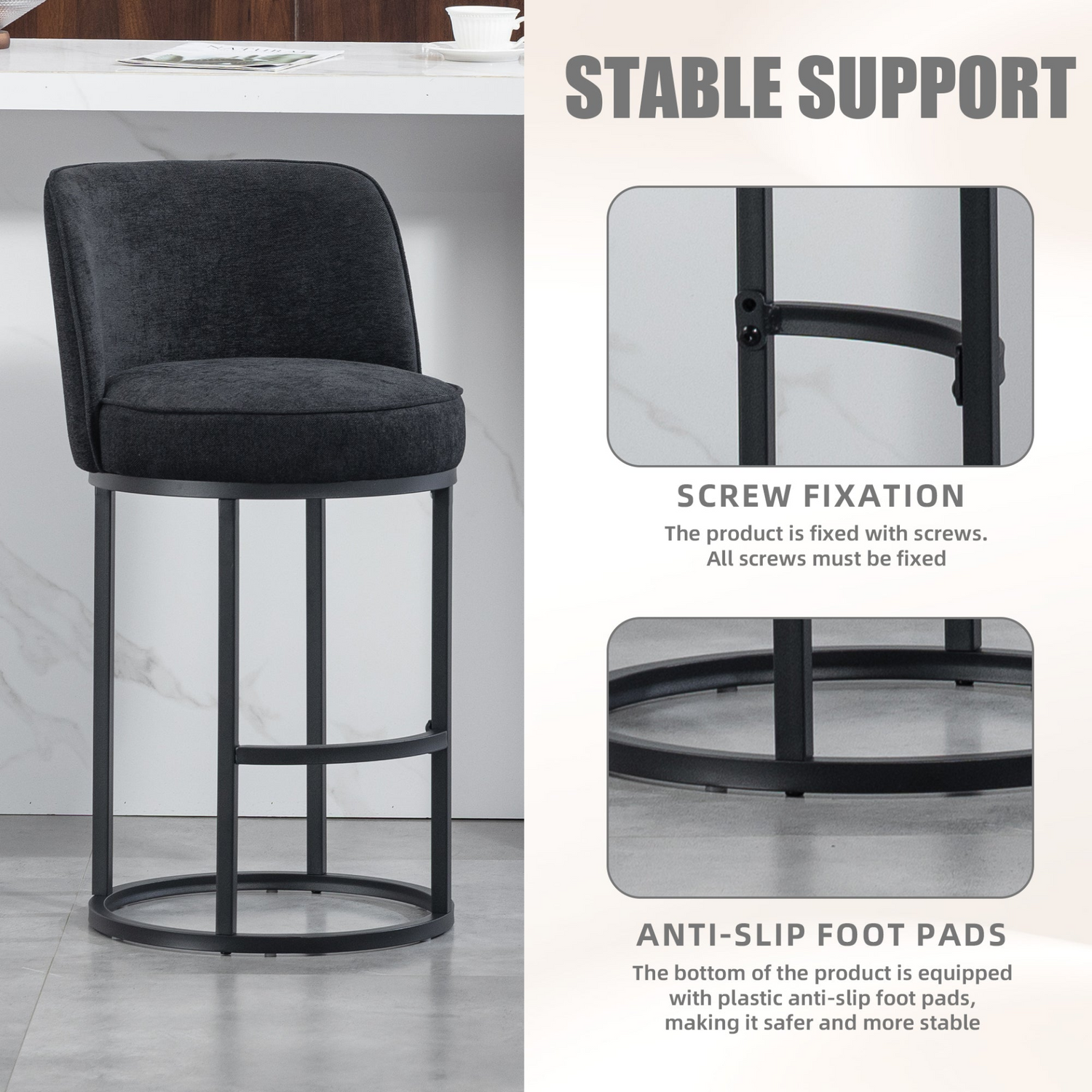 Modern barrel upholstered accent bar stool with backrest by Start2Finish, featuring stylish design and comfortable home seating.