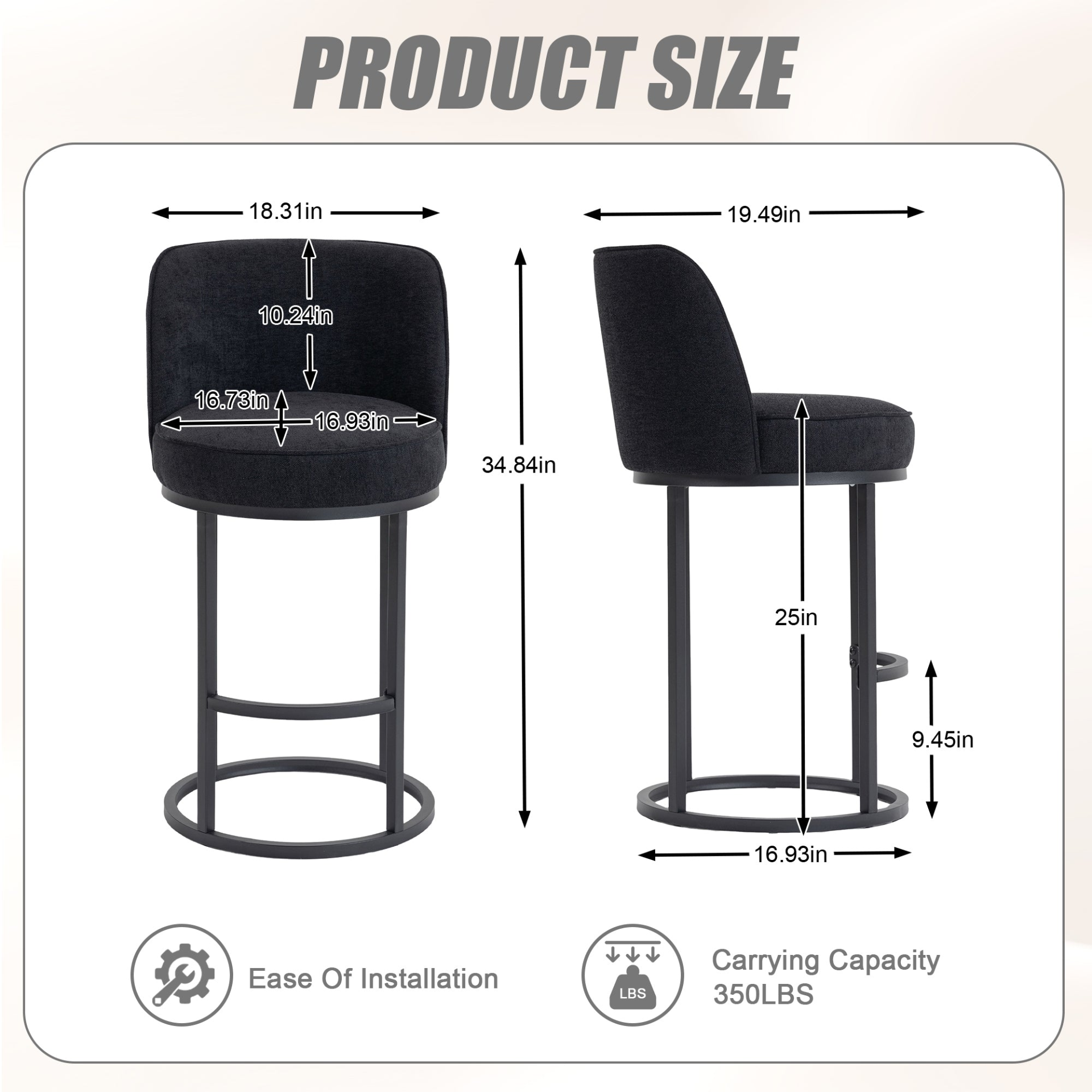 Modern Start2Finish upholstered barrel accent bar stool with backrest, stylish home seating, showcasing its cushioned design and sturdy frame.