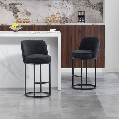 Start2Finish modern barrel upholstered bar stool with backrest, stylish home seating, featuring a cushioned seat and sleek design.