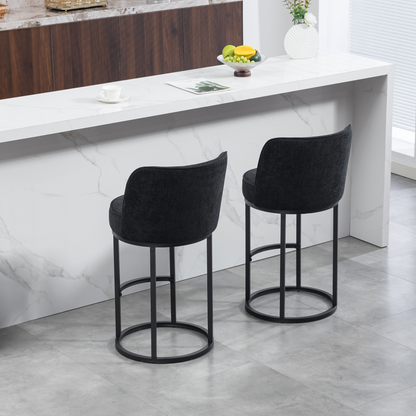 Modern barrel upholstered accent bar stool with backrest from Start2Finish, showcasing stylish home seating with plush fabric and sleek design.