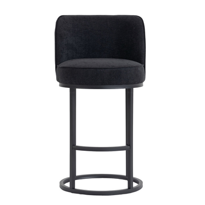 Modern barrel-shaped upholstered accent bar stool with backrest from Start2Finish, featuring stylish home seating and contemporary design.
