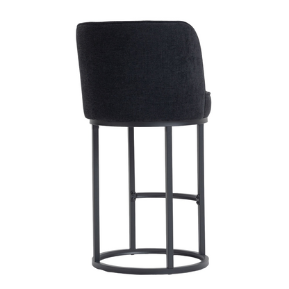 Modern Start2Finish barrel upholstered accent bar stool with backrest, stylish home seating, featuring plush cushioning and sleek design.