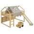Wooden loft bed with house-shaped frame and play tent for kids&