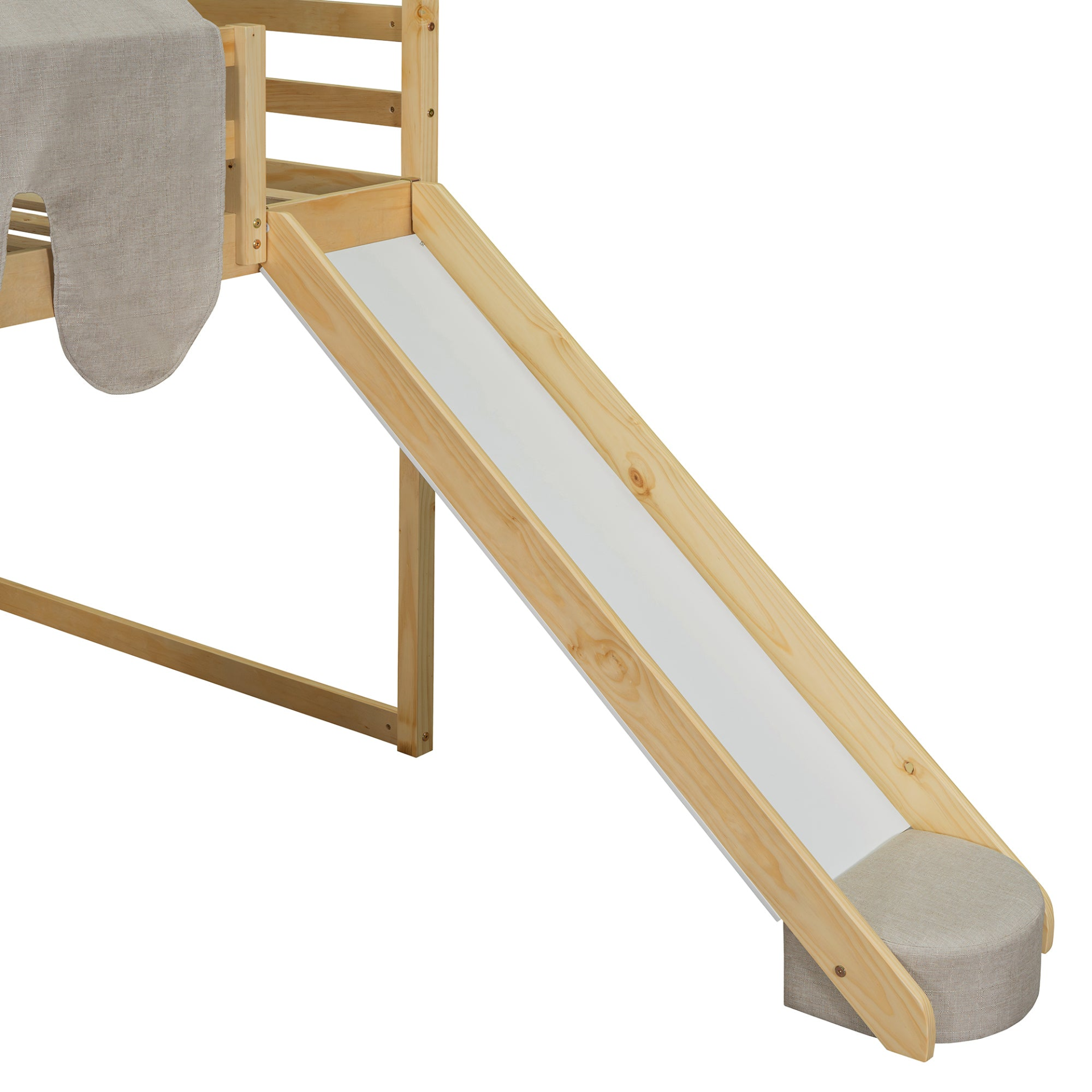 Wooden loft bed with house-shaped frame and play tent for kids&