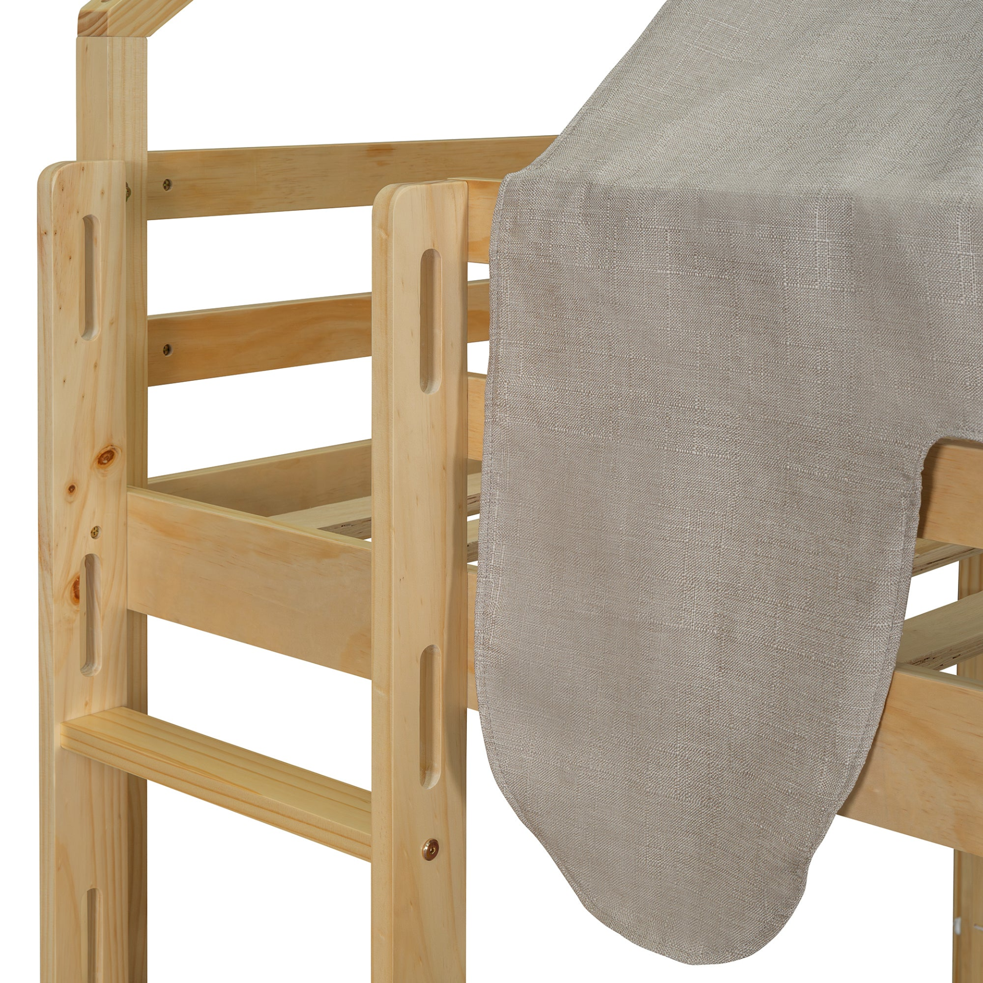 Wooden loft bed with house-shaped frame and play tent for kids&