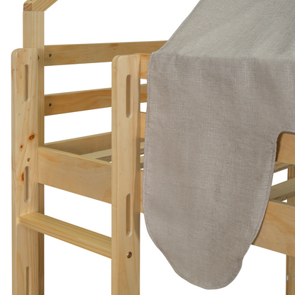 Wooden loft bed with house-shaped frame and play tent for kids&